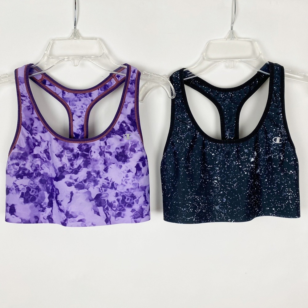 Champion Lot of 2 Racerback Unpadded Sports Bra Womens Size S Purple Black